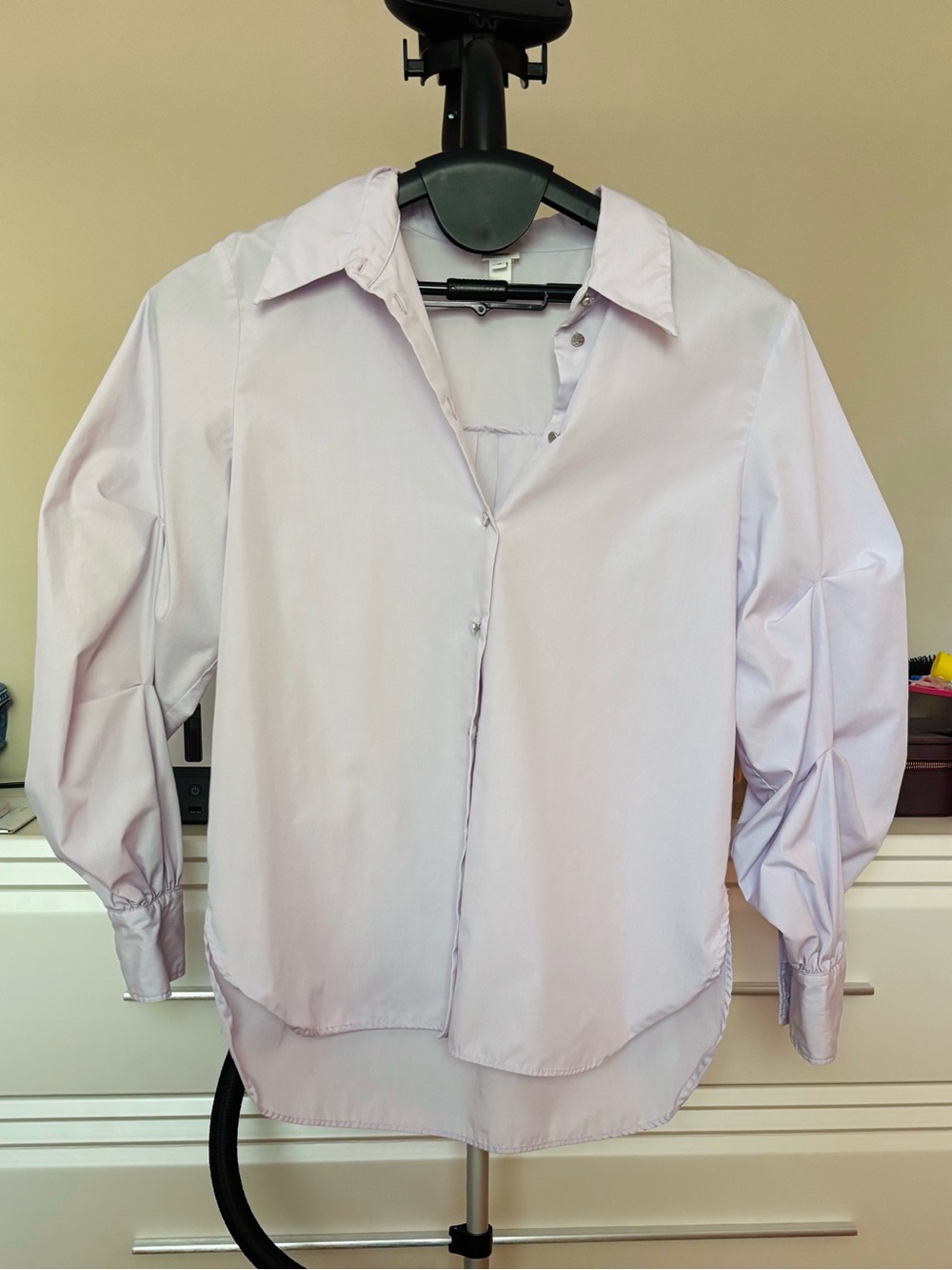 River Island Puffed Sleeves Lavender Button-Down Shirt
